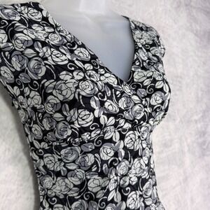 vtg y2k babydoll surplice Top sz S Black White fairy grunge going out mesh roses